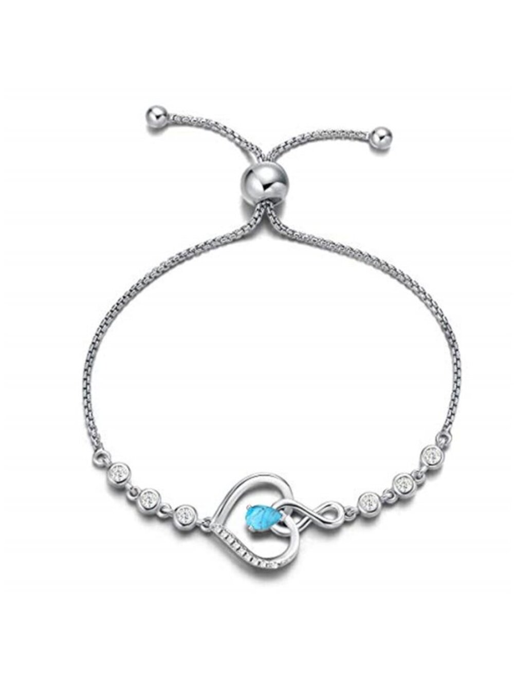 Sterling Silver Turquoise Infinity Heart Bracelet Birthstone Tennis Womens Gift